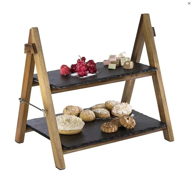 Buffetleiter Akazie 38x32x40cm mit 2 Schieferplatten