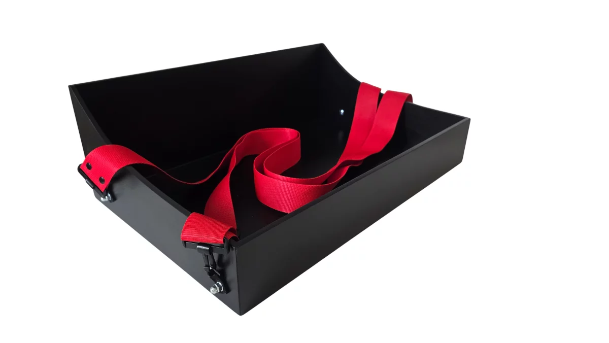 Bauchladen Cervo schwarz 60x40cm mit Tragegurt rot